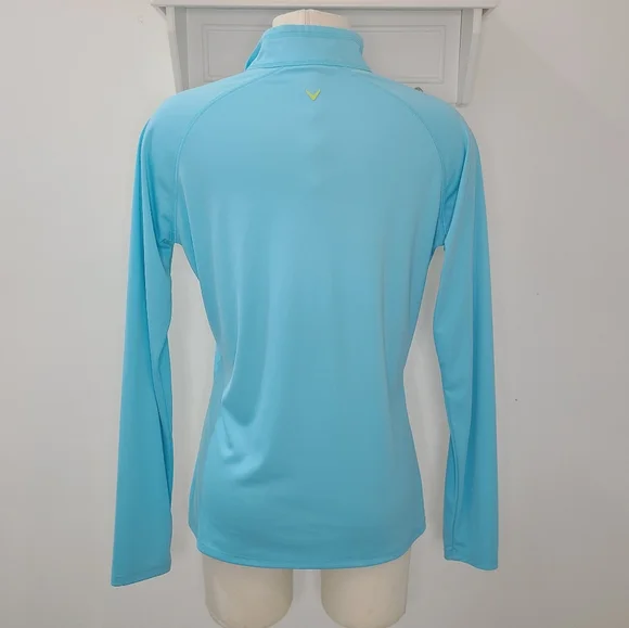 CALLAWAY Women’s Long Sleeve 1/4 Zip Activewear Pullover in Aqua Blue & Yellow M - Picture 4 of 11